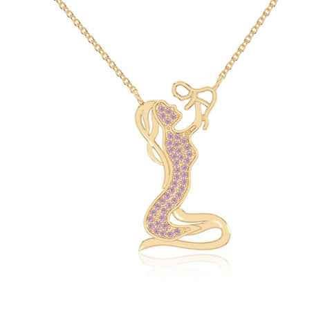 natural pink-tourmaline mother child necklaces in yellow gold vermeil 