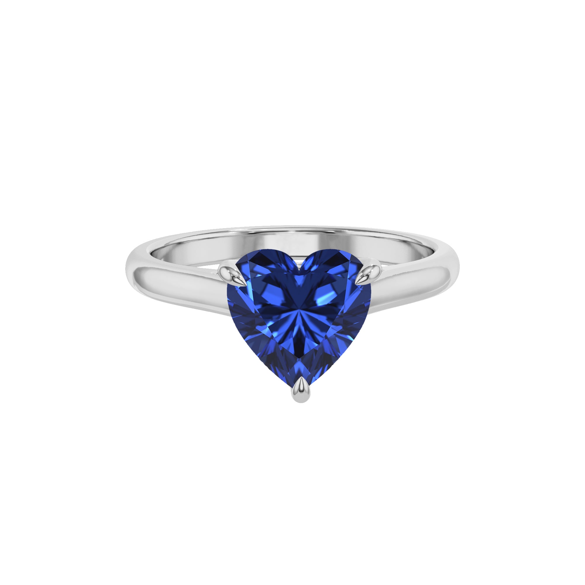 lab grown blue sapphire heart solitaire engagement ring