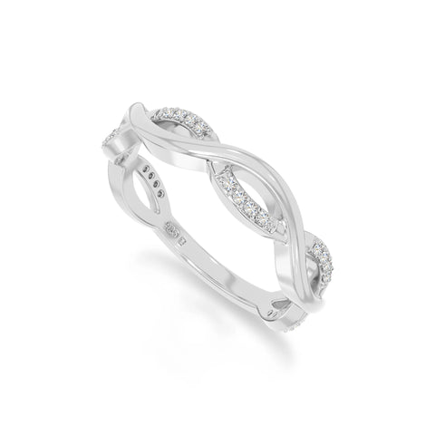 natural moissanite twisted wedding band rings in sterling silver 