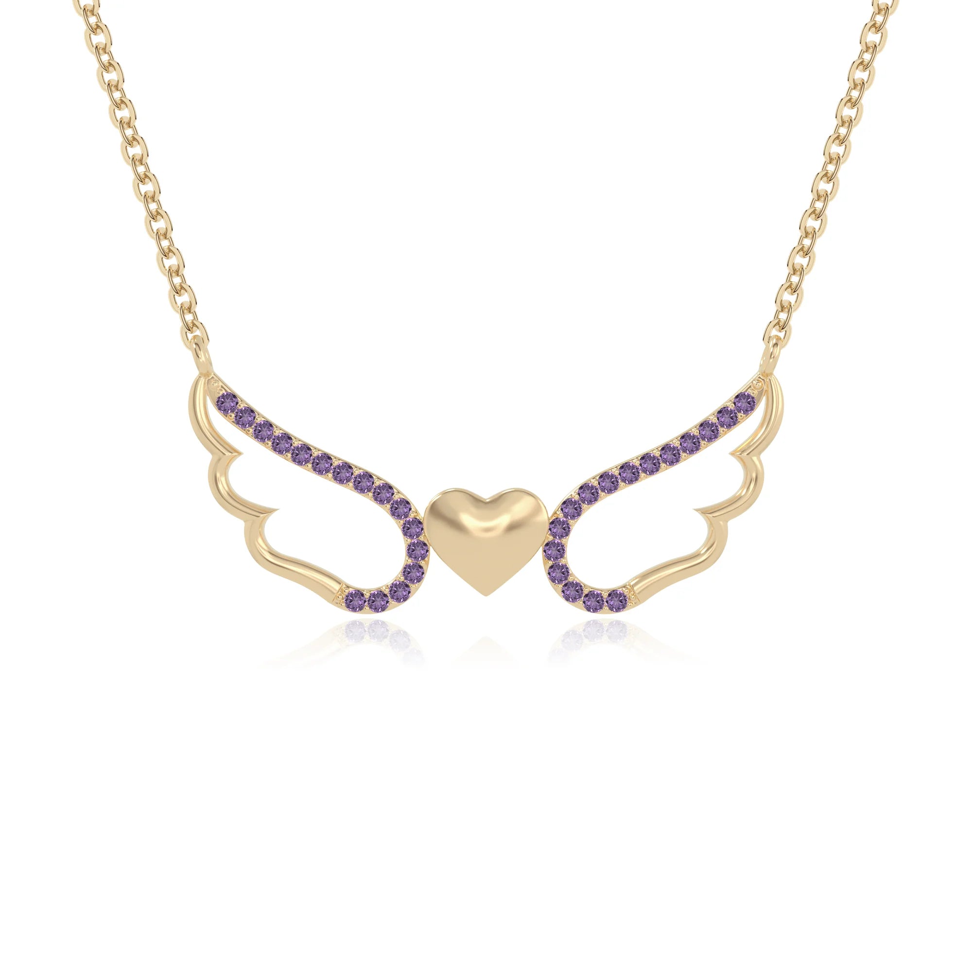 natural amethyst angel wings heart necklaces in yellow gold vermeil 