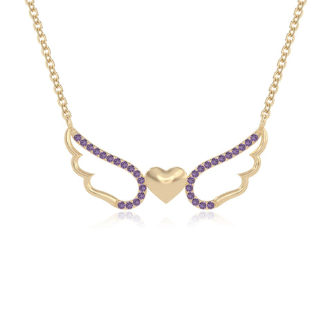 natural amethyst angel wings heart necklaces in yellow gold vermeil 