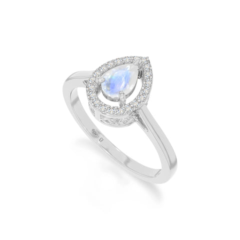 natural rainbow moonstone solitaire halo engagement rings in sterling silver 