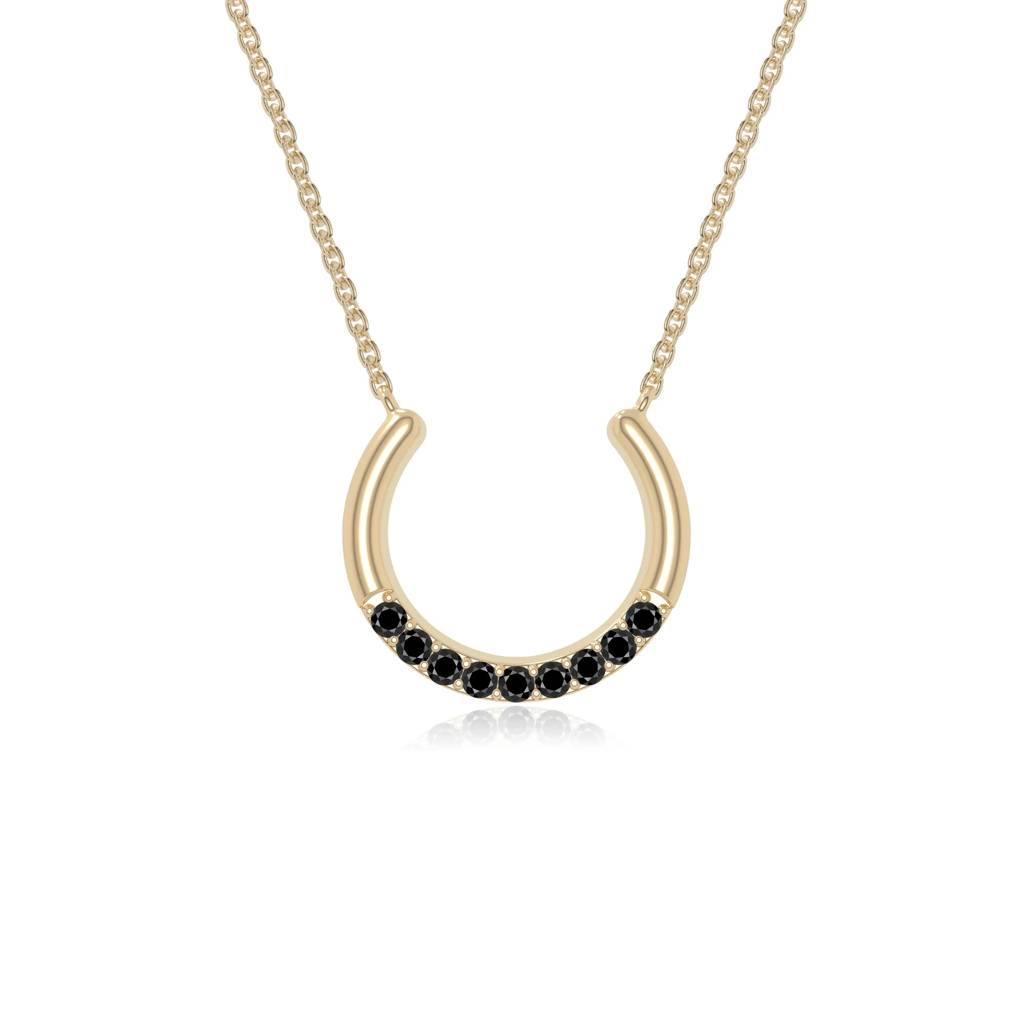 natural black-onyx horse shoe necklaces in yellow gold vermeil 