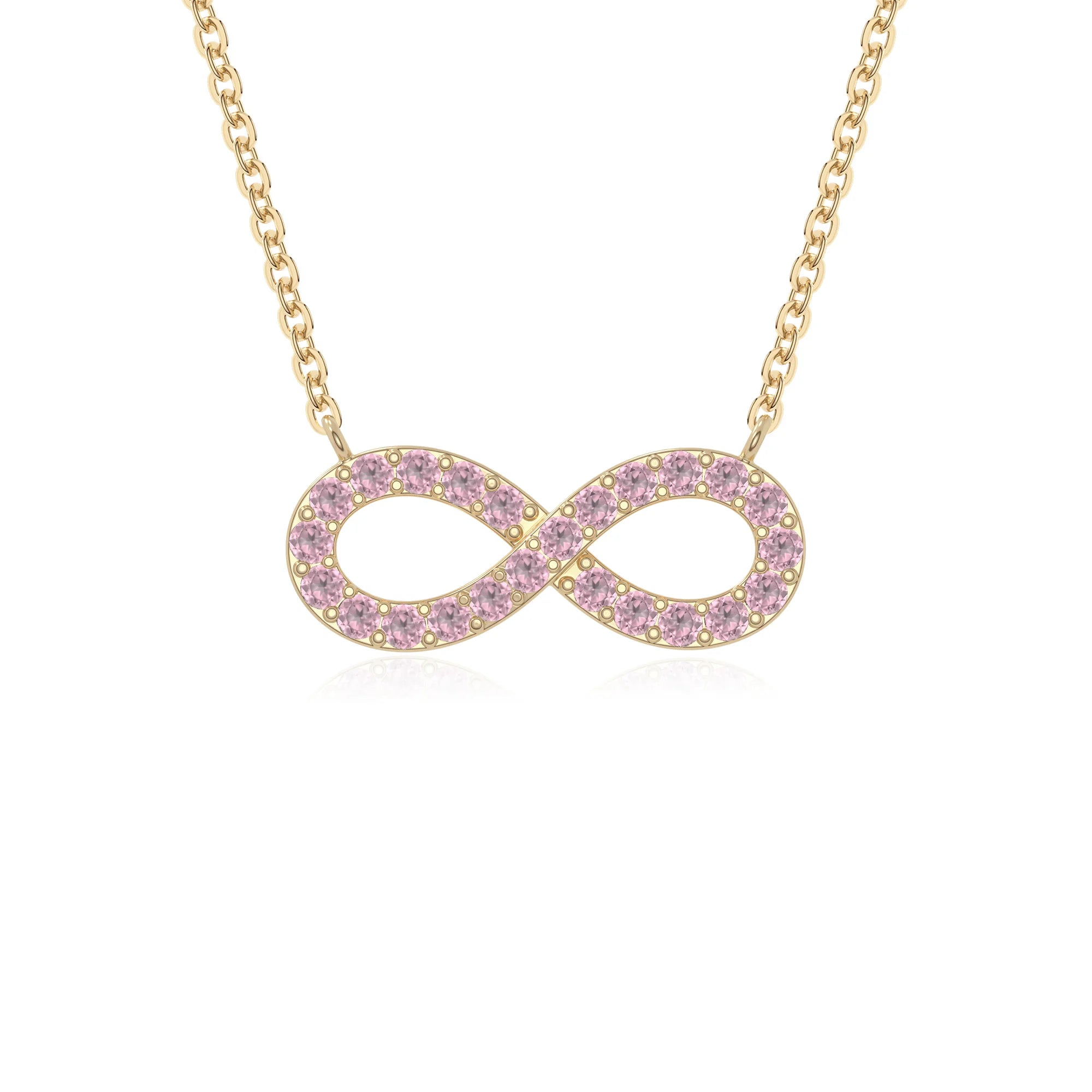 natural pink tourmaline infinity necklaces in yellow gold vermeil 