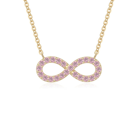 natural pink tourmaline infinity necklaces in yellow gold vermeil 