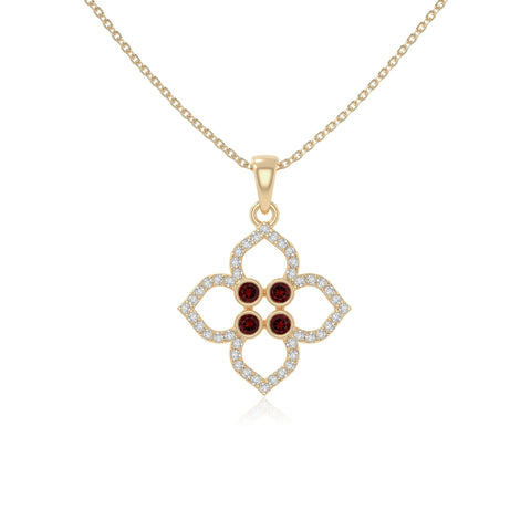 natural garnet 4 petal flower necklaces in yellow gold vermeil 