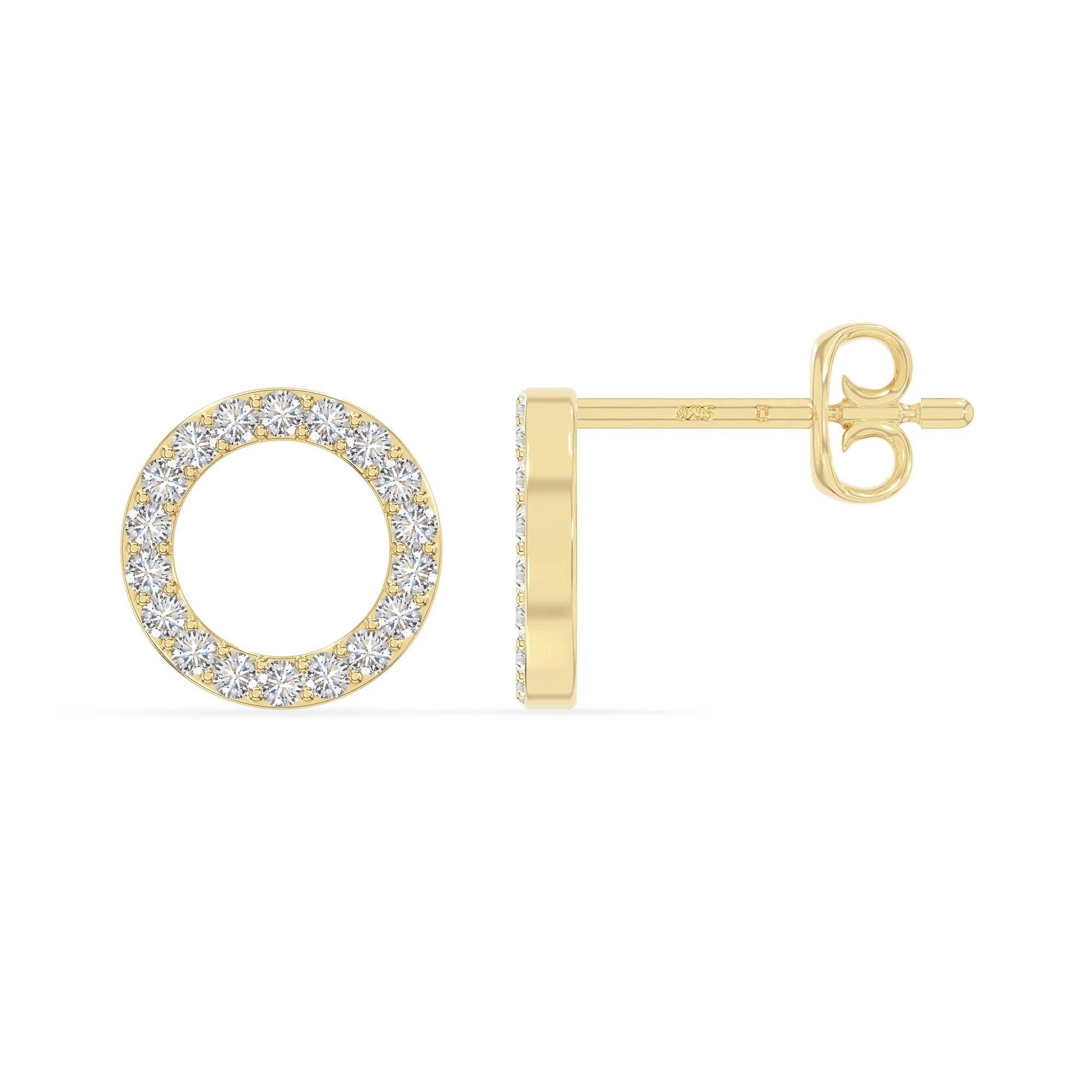 moissanite circle stud earrings in yellow gold vermeil 