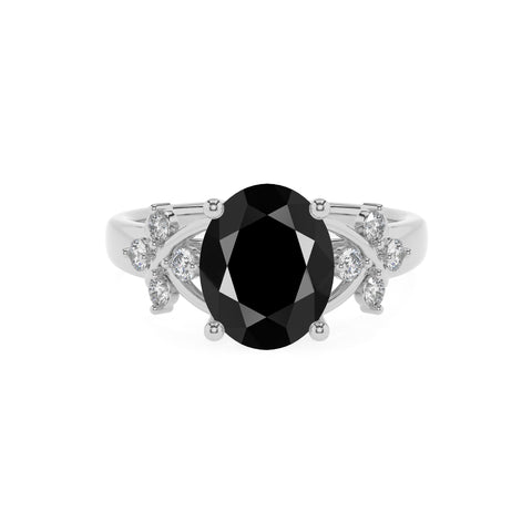 natural black-onyx oval criss cross solitaire engagement ring