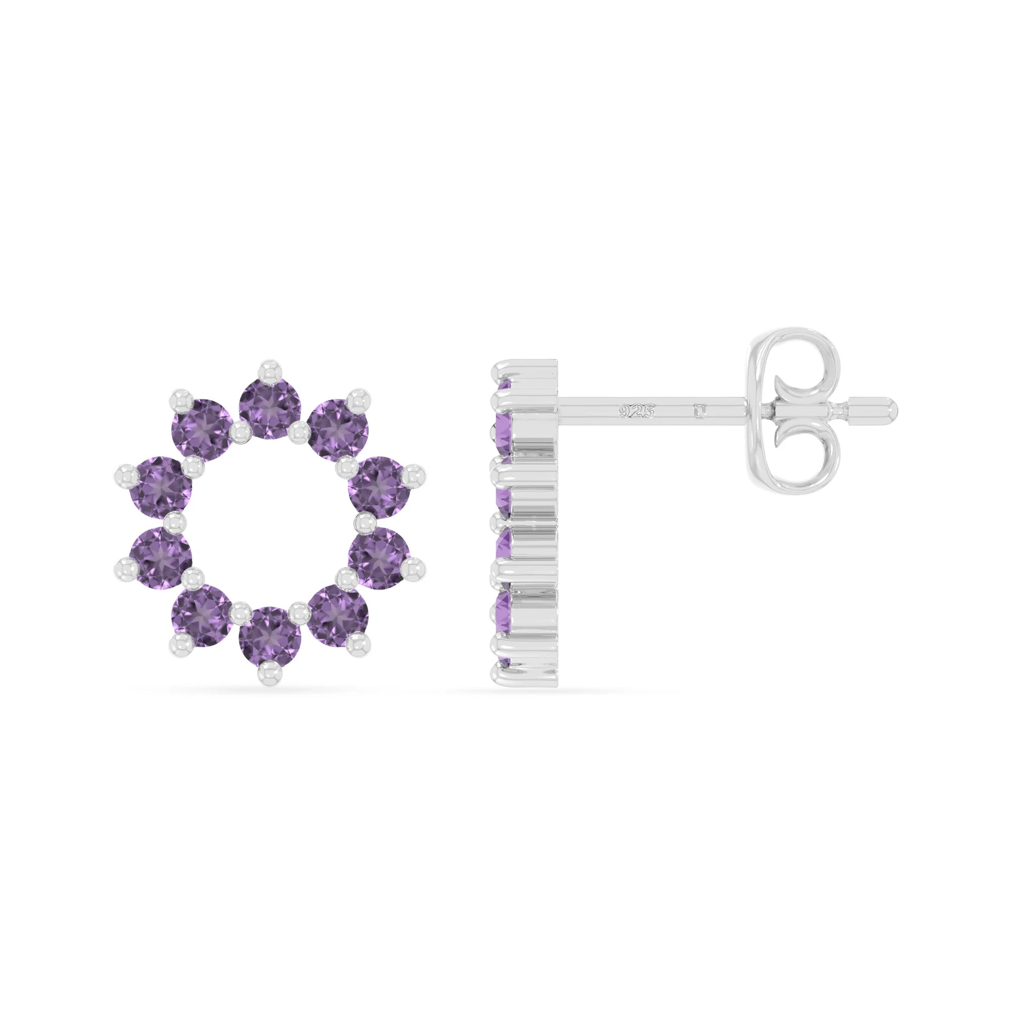 natural amethyst sun stud earrings in sterling silver 