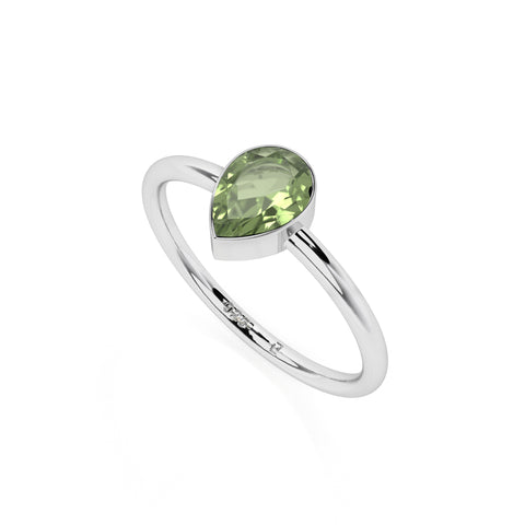 moldavite pear cut stackable bezel-set ring