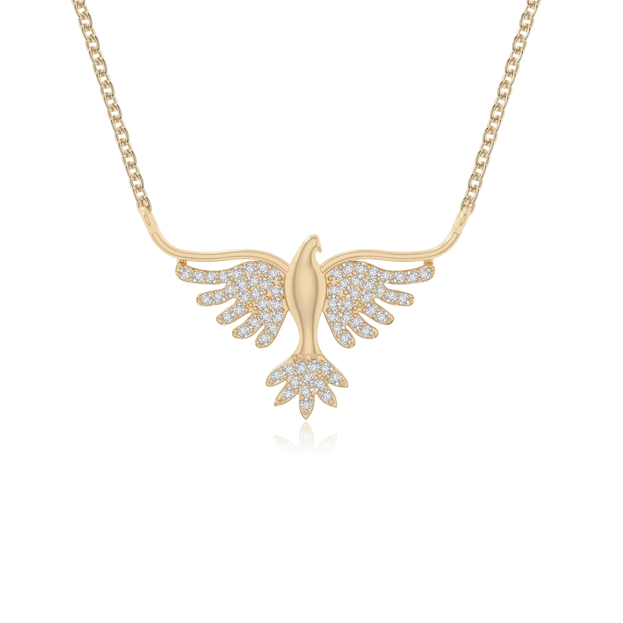 moissanite phoenix eagle necklaces in yellow gold vermeil 