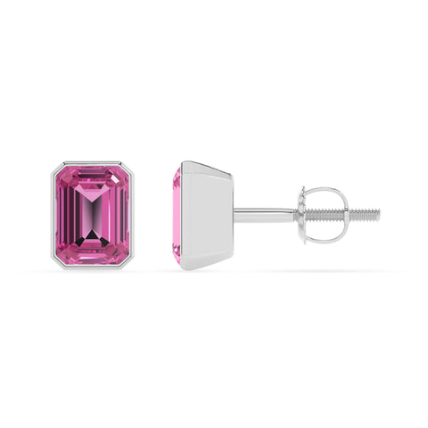 lab grown pink sapphire emerald cut stud earrings 