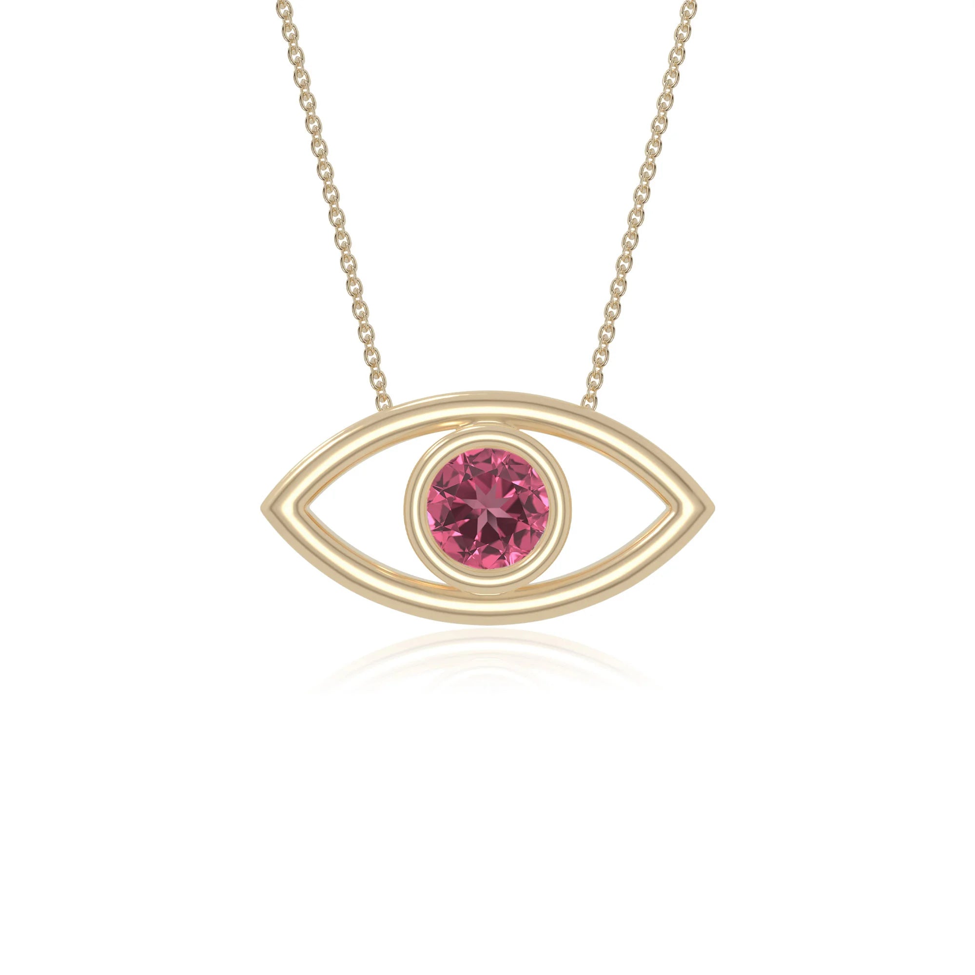 pink tourmaline evil eye necklaces in yellow gold vermeil 