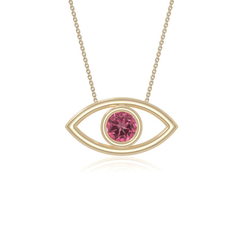 pink tourmaline evil eye necklaces in yellow gold vermeil 