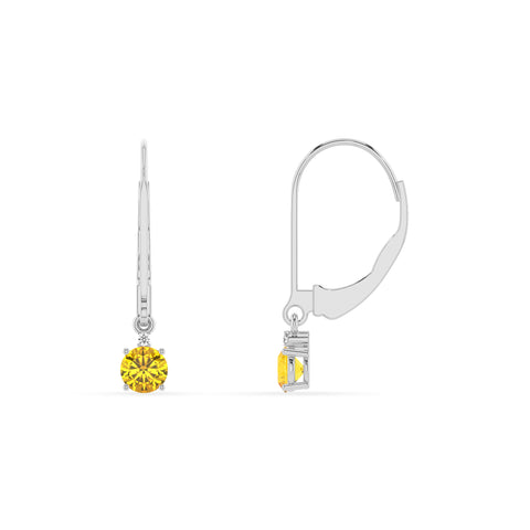 lab grown yellow sapphire round dangle earrings with moissanite 