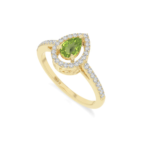 natural peridot solitaire halo engagement rings in yellow gold vermeil