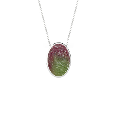 natural ruby-zoisite oval shape pendant necklace