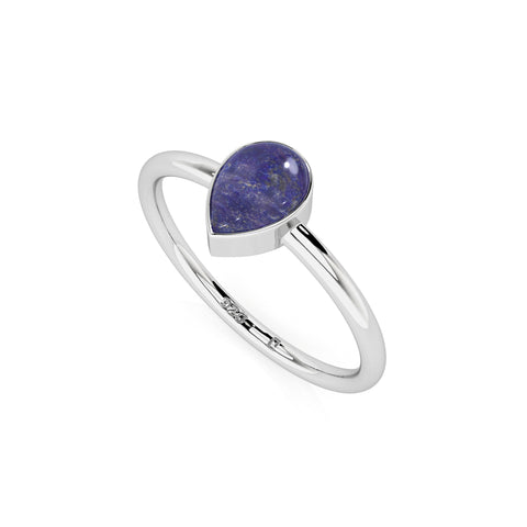 lapis lazuli pear cab stackable bezel-set ring