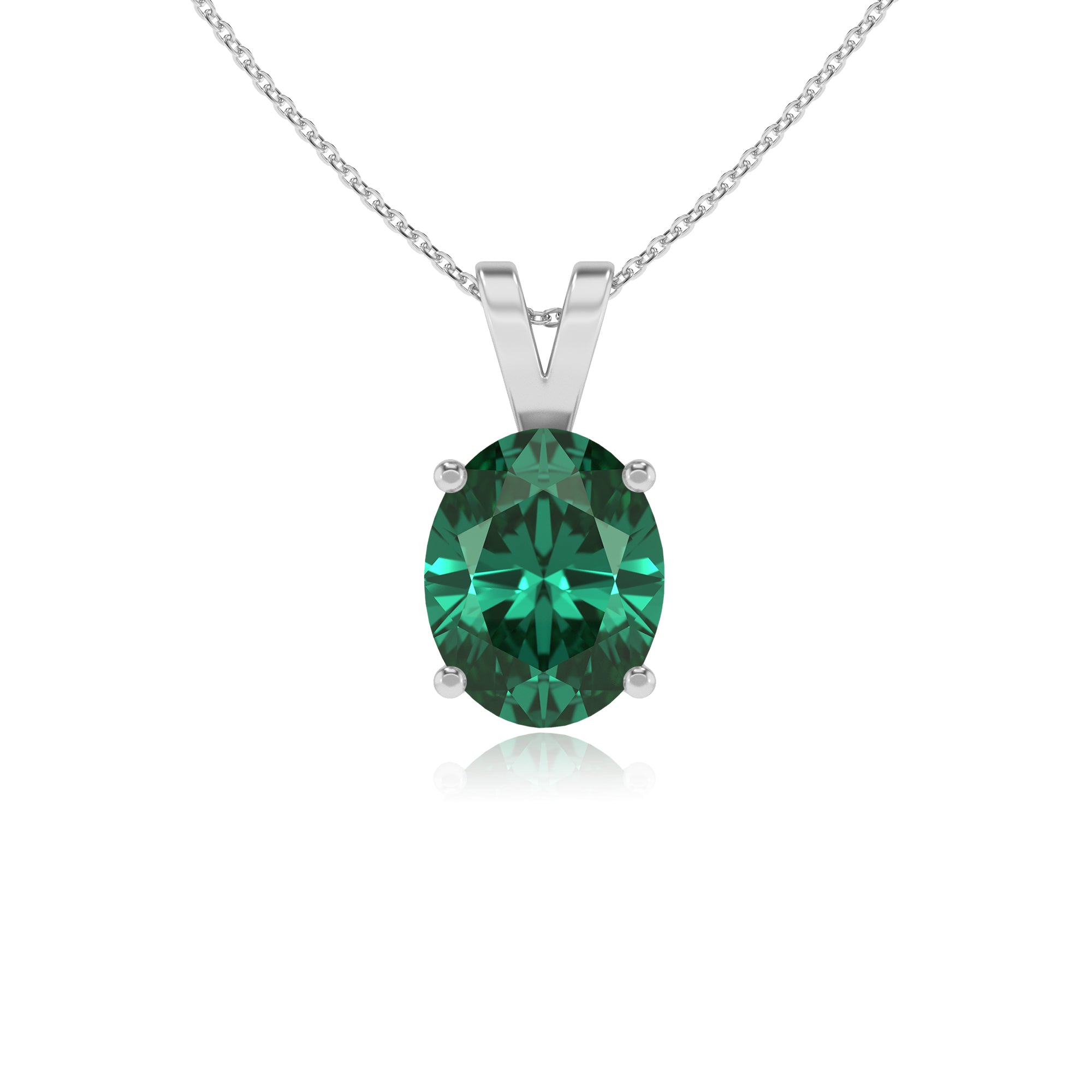 lab grown emerald oval shape solitaire v-bale pendant necklace