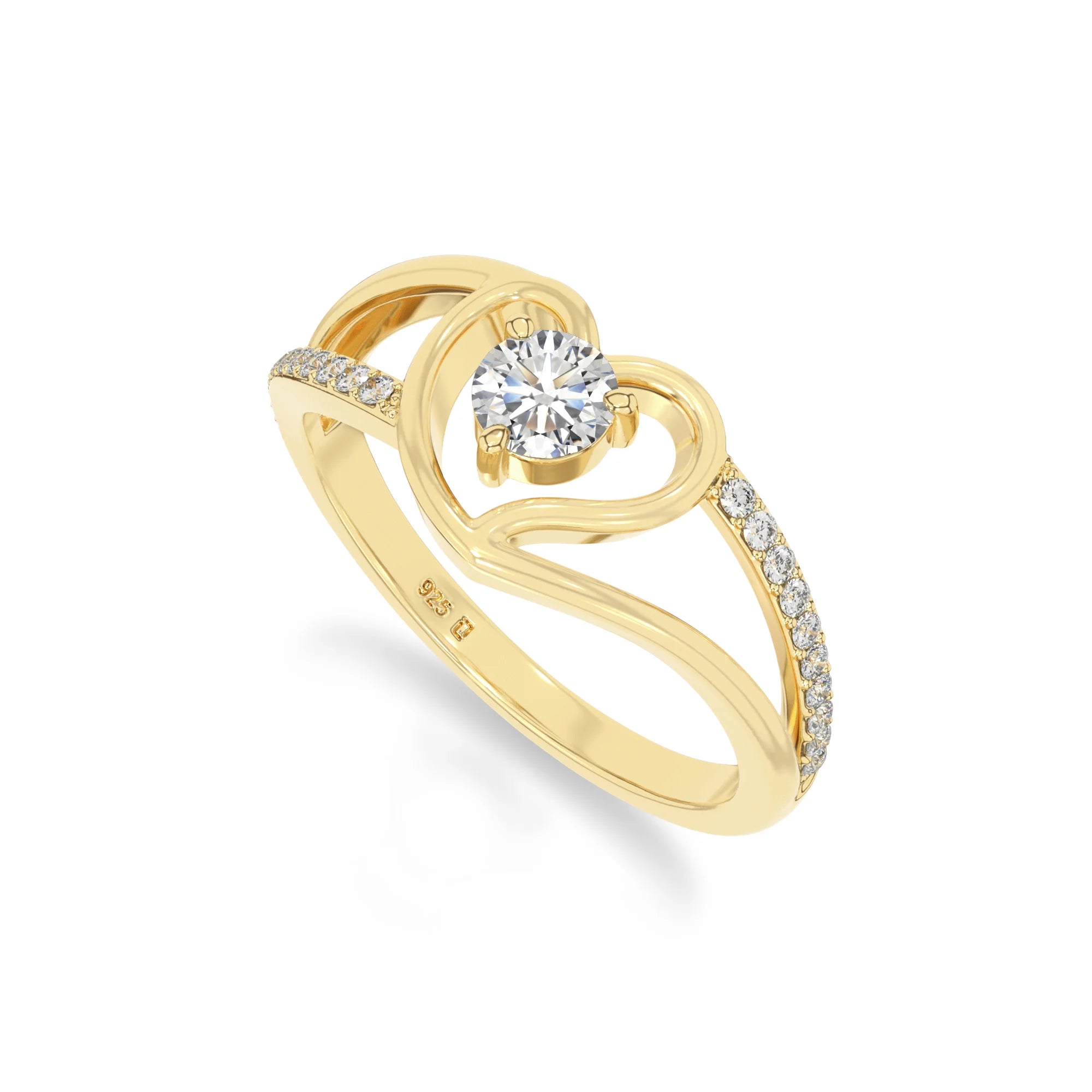 natural moissanite heart promise rings in yellow gold vermeil