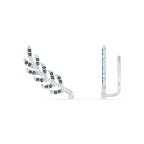natural london-blue-topaz leaf climber earrings in sterling silver 