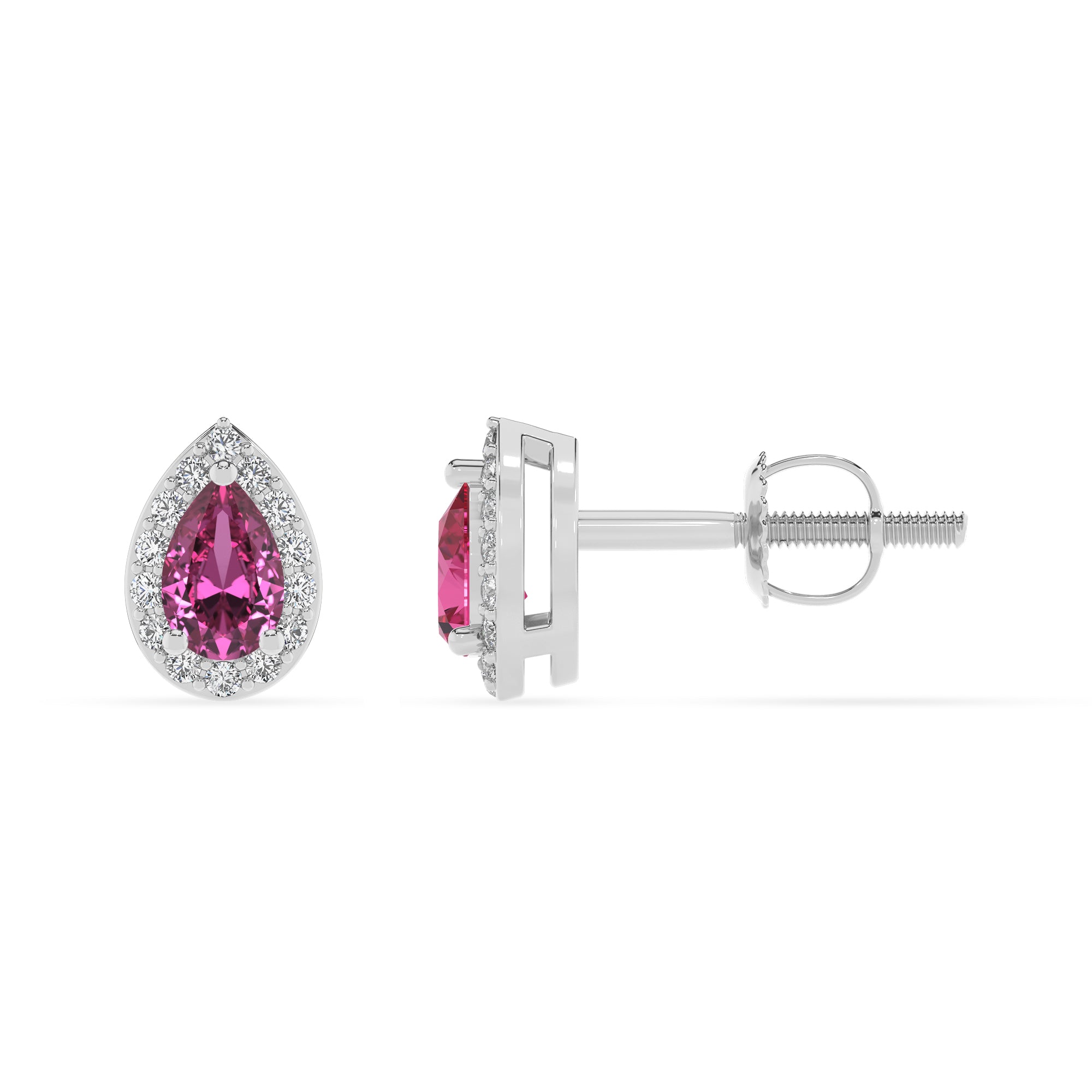 lab grown pink sapphire pear stud earrings with moissanite 