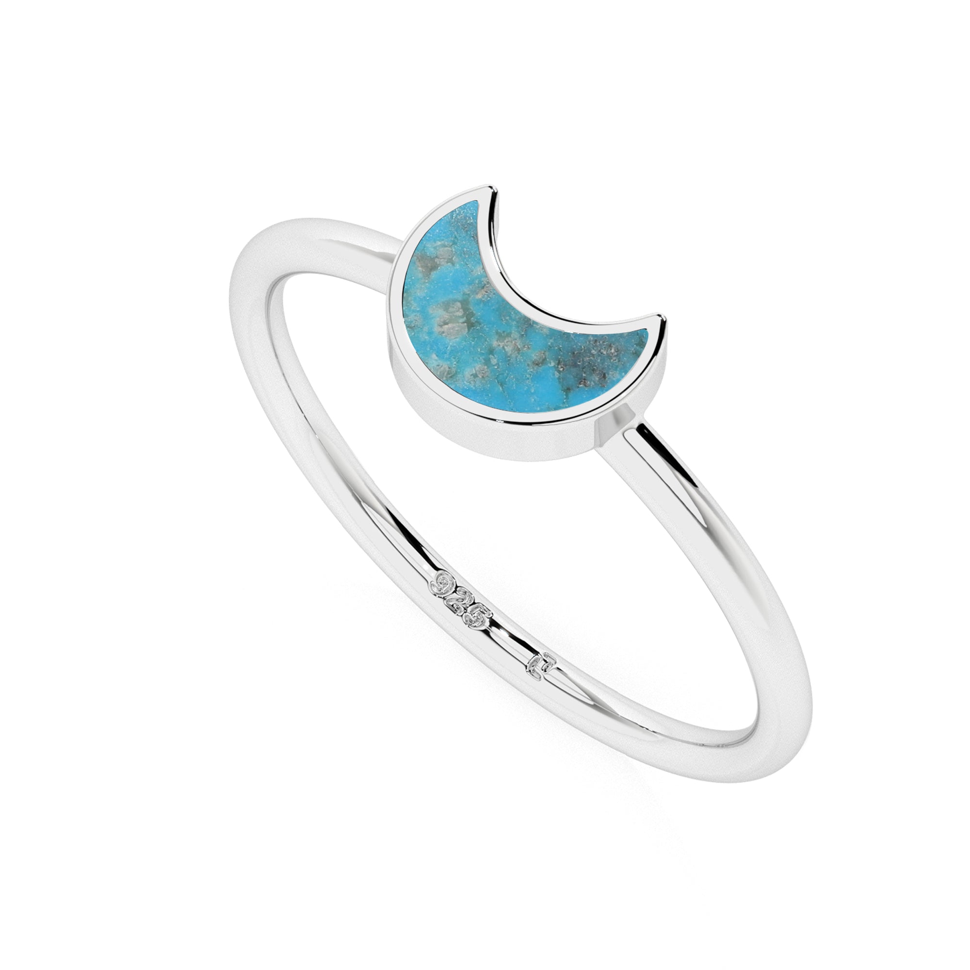 compressed turquoise moon shape stackable bezel-set ring