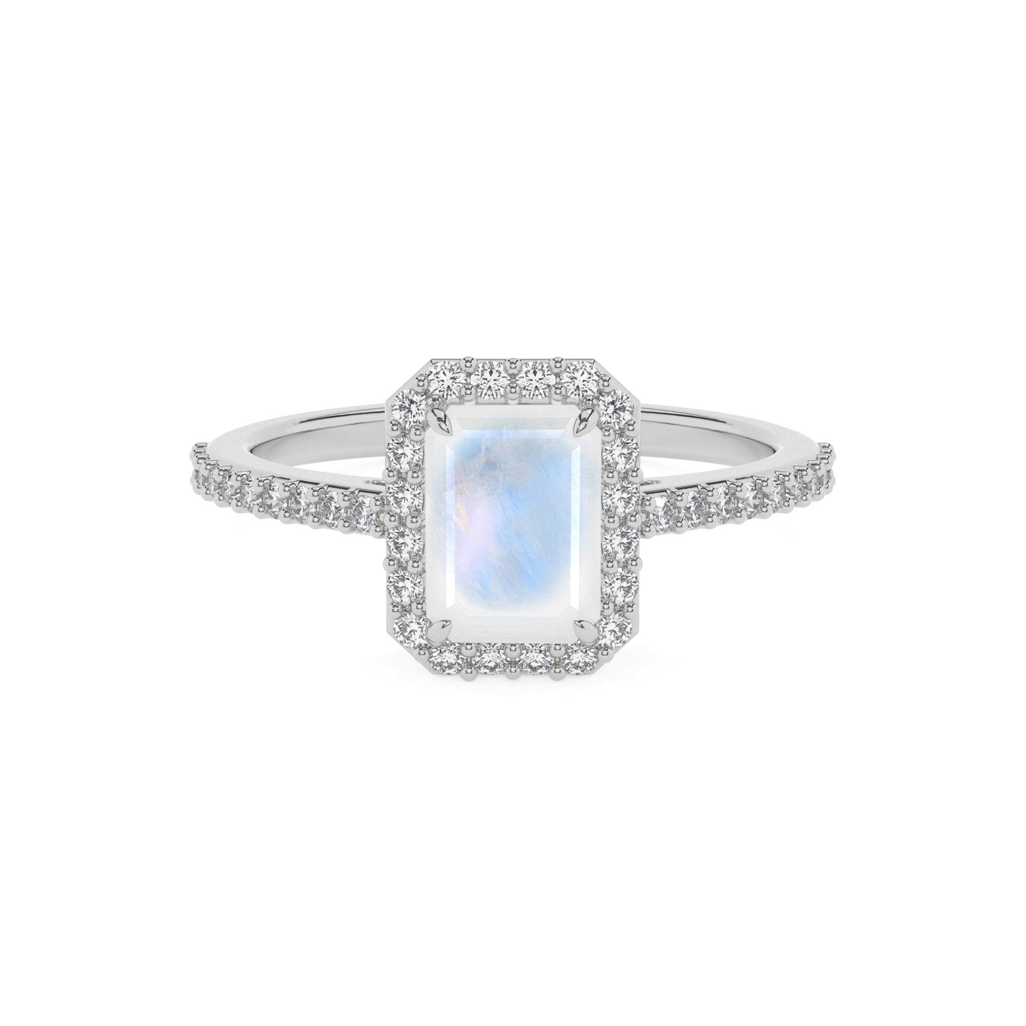 natural rainbow-moonstone emerald half eterity halo solitaire engagement ring