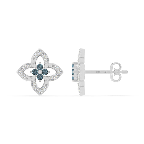 natural london-blue-topaz 4 petal flower stud earrings in sterling silver 