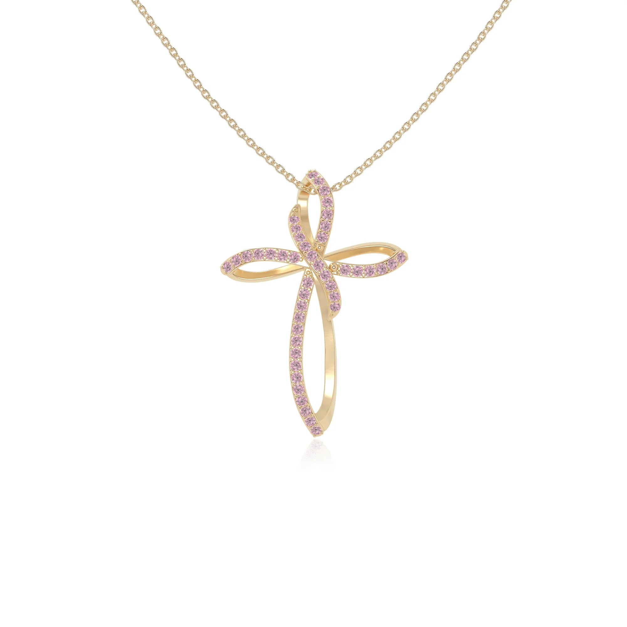 natural pink-tourmaline infinity cross necklaces in yellow gold vermeil 