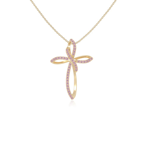natural pink-tourmaline infinity cross necklaces in yellow gold vermeil 
