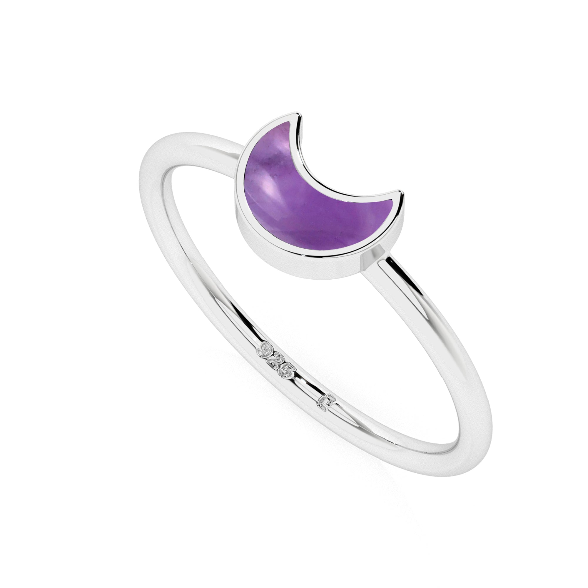 amethyst moon shape stackable bezel-set ring