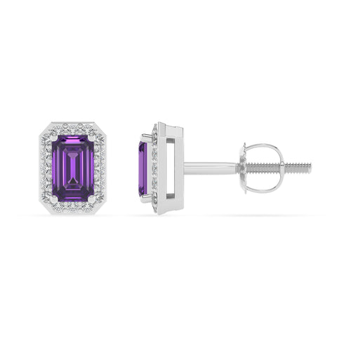 lab grown amethyst emerald cut stud earrings with moissanite 