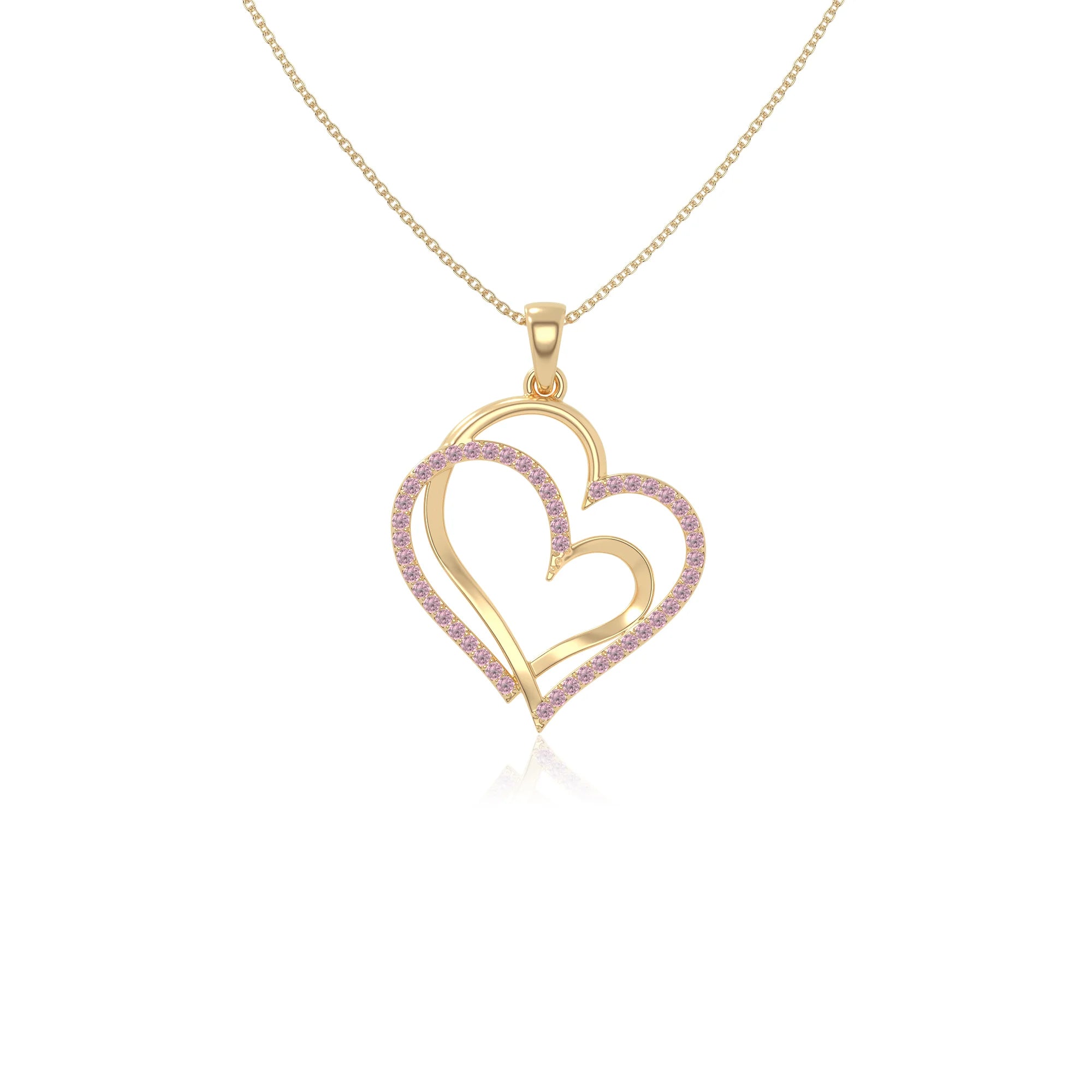 natural pink-tourmaline double heart necklaces in yellow gold vermeil 