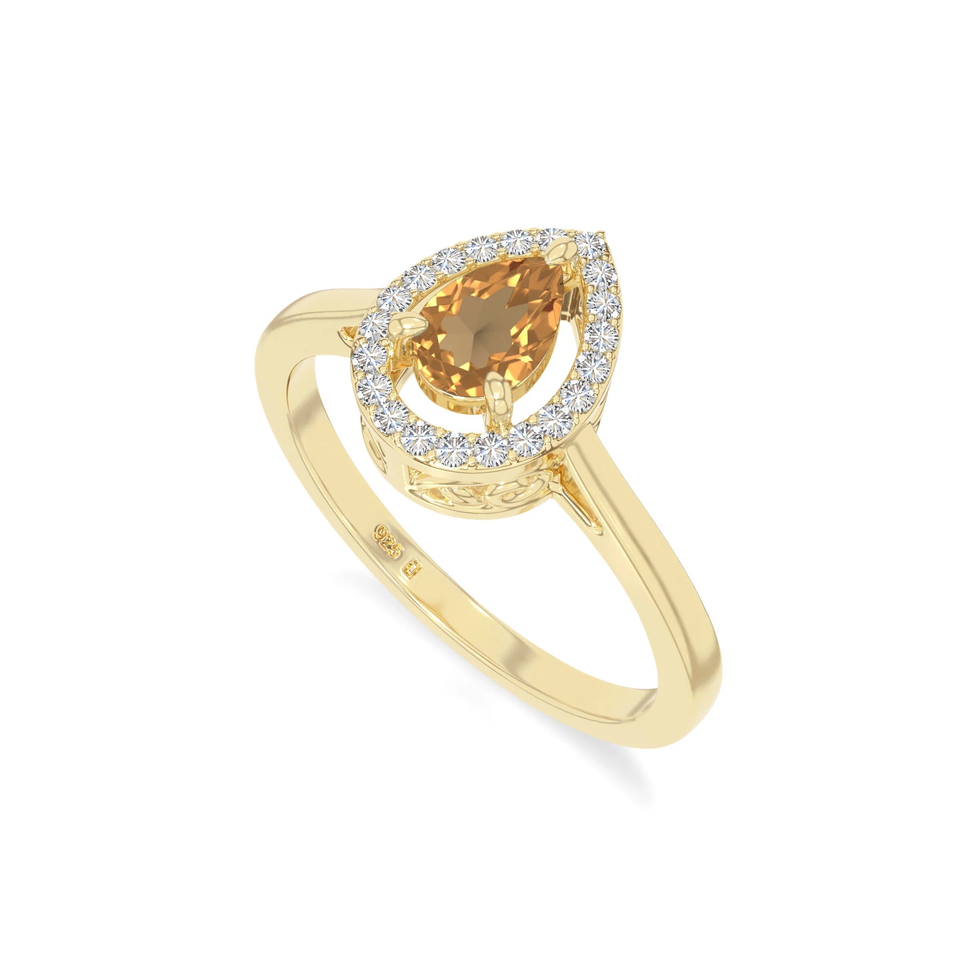 natural citrine solitaire halo engagement rings in yellow gold vermeil
