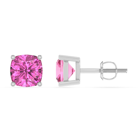 lab grown pink sapphire cushion stud earrings 