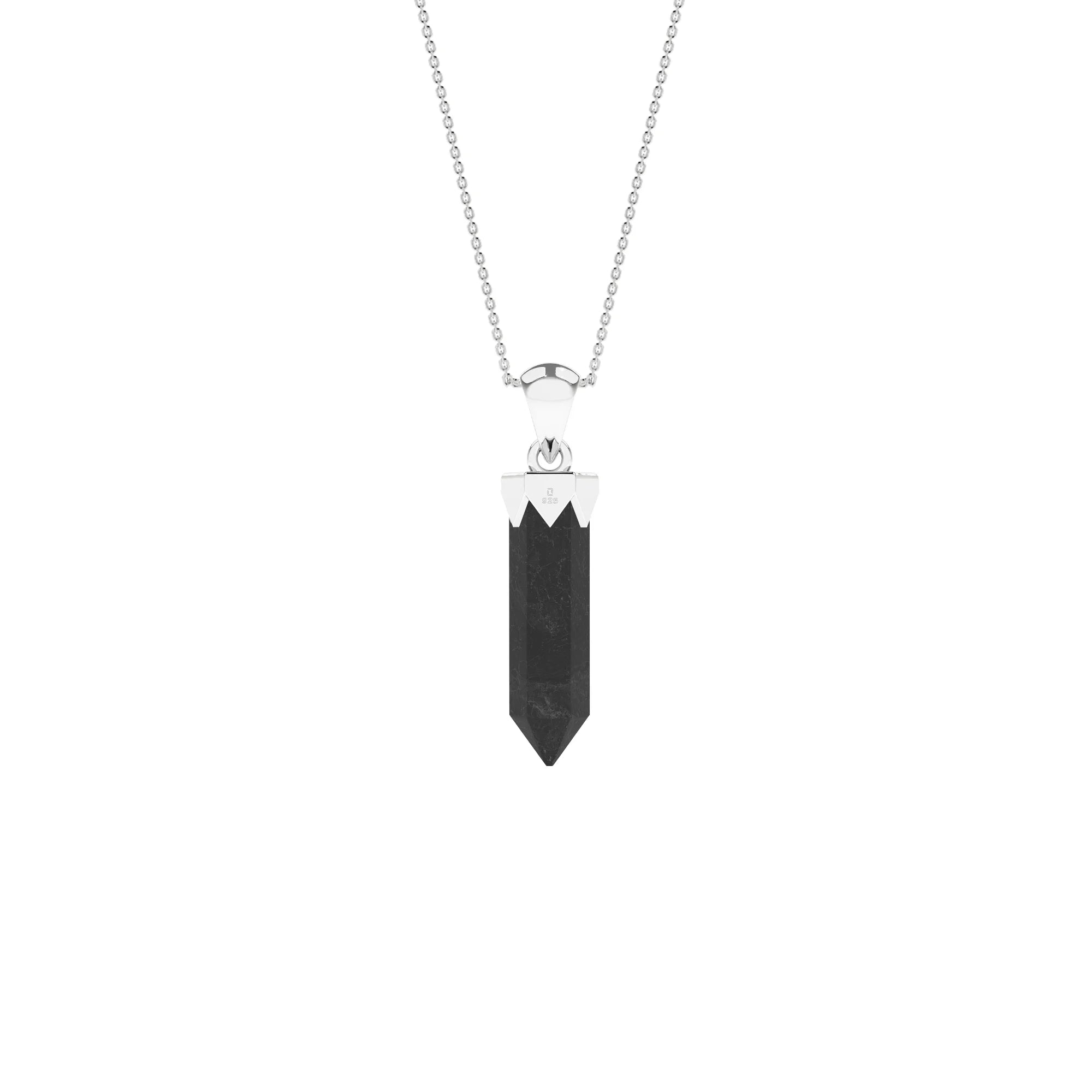 natural black-tourmaline hexagon shape pendant necklace