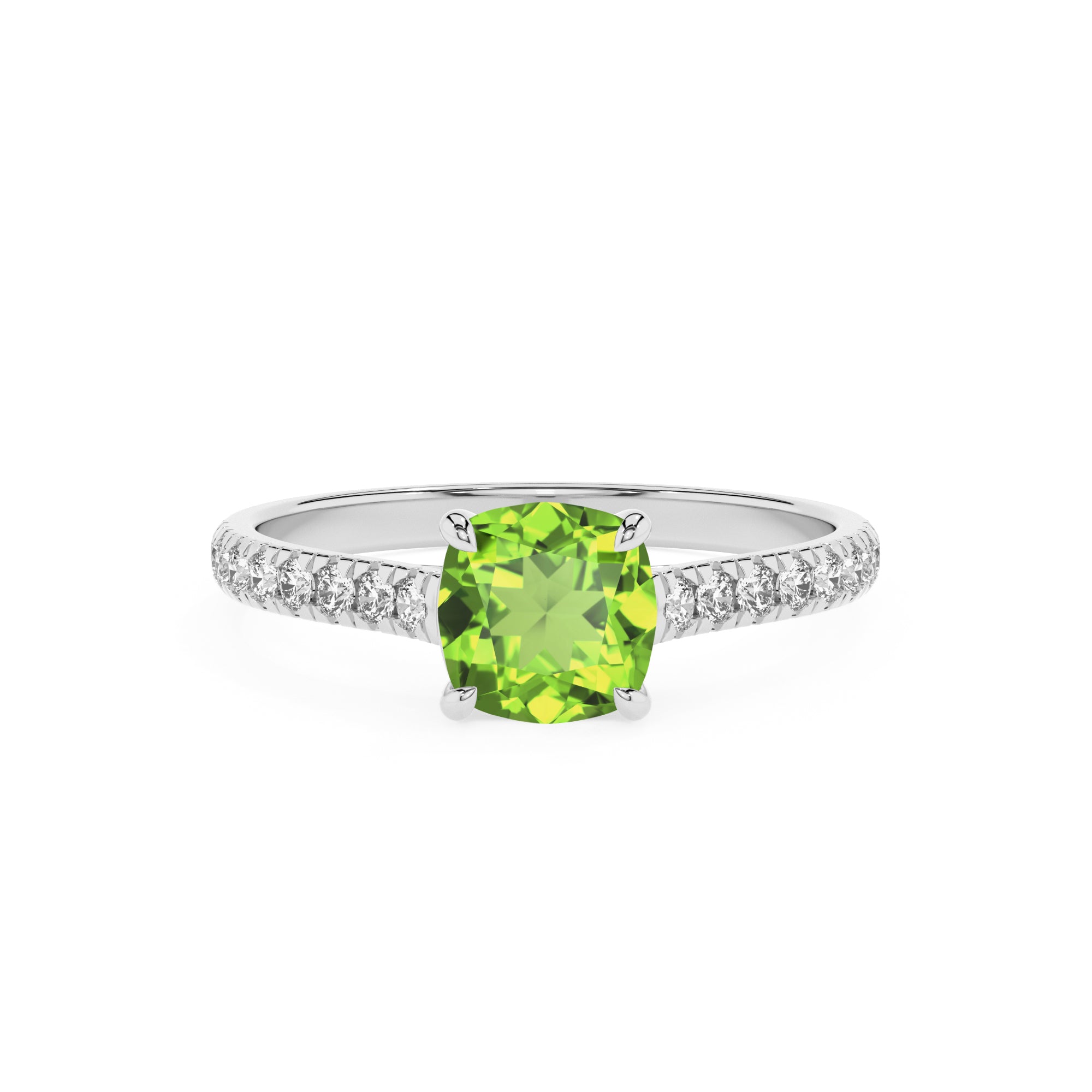 natural peridot cushion half eterity solitaire engagement ring