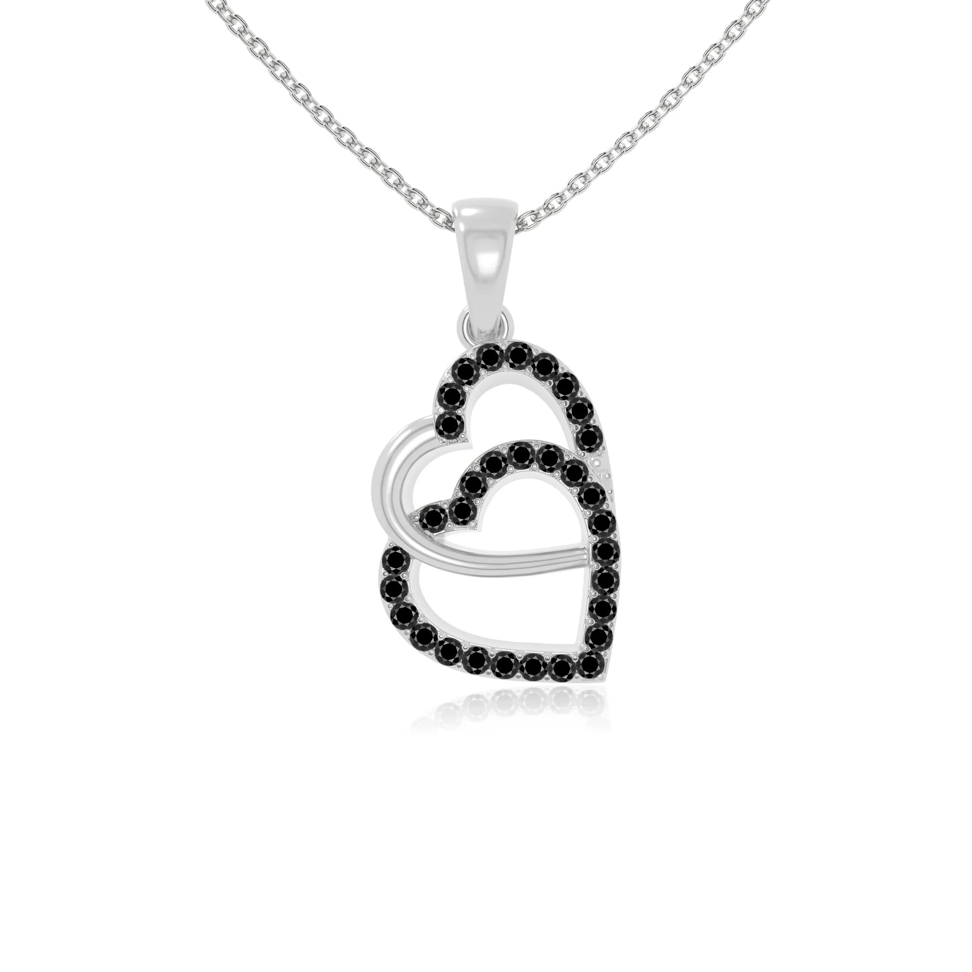 natural black-onyx heart in heart necklaces in sterling silver 