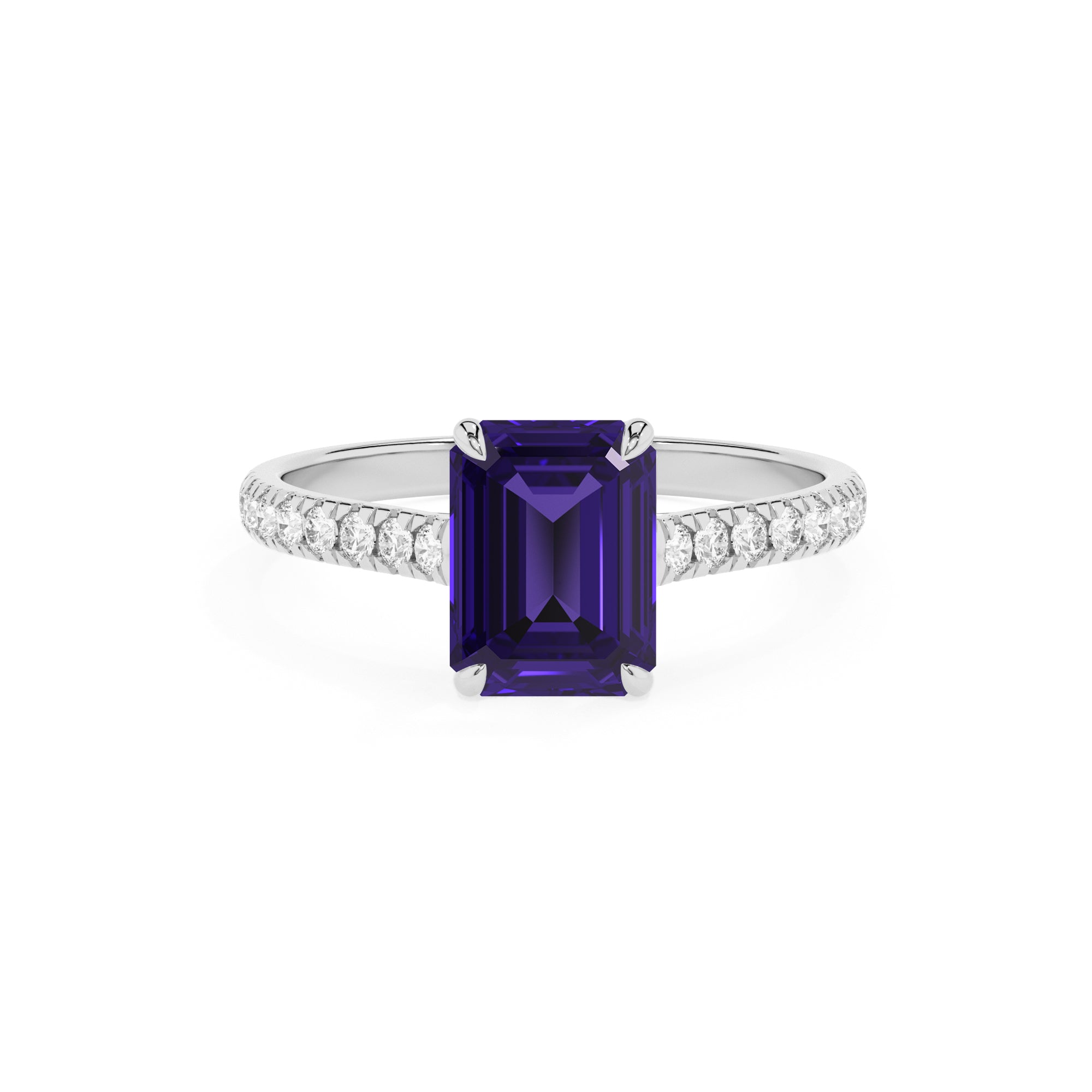 lab-grown tanzanite emerald half eterity solitaire engagement ring