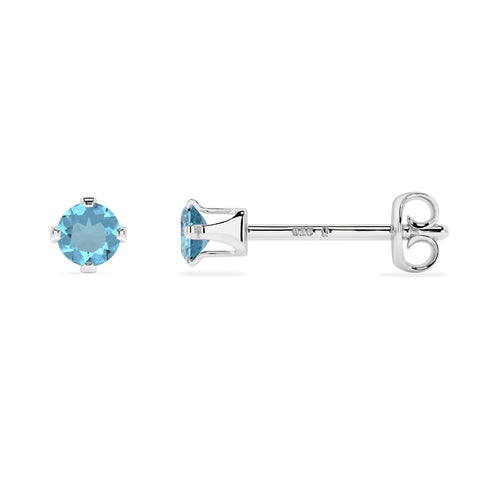 natural swiss blue topaz round shape stud earrings