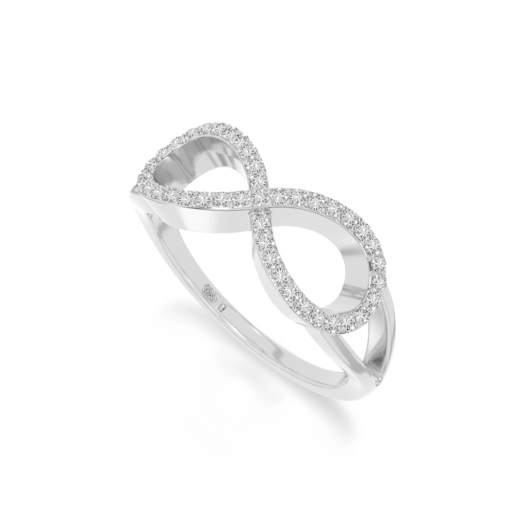 natural moissanite infinity promise rings in sterling silver 