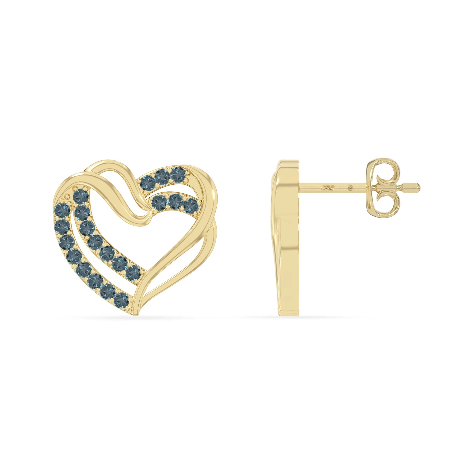natural london-blue-topaz heart-in-heart stud earrings in yellow gold vermeil 