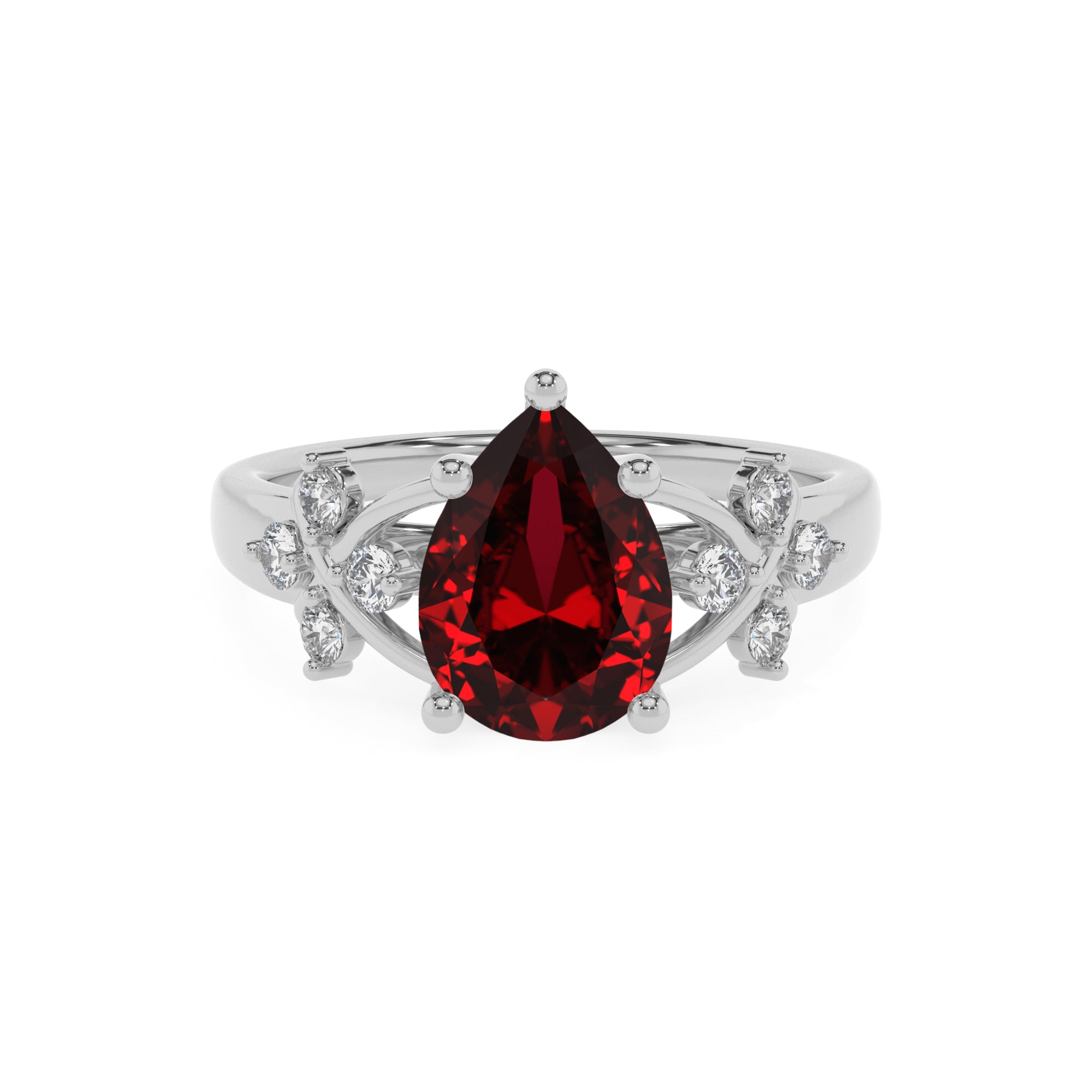 lab-grown ruby pear criss cross solitaire engagement ring