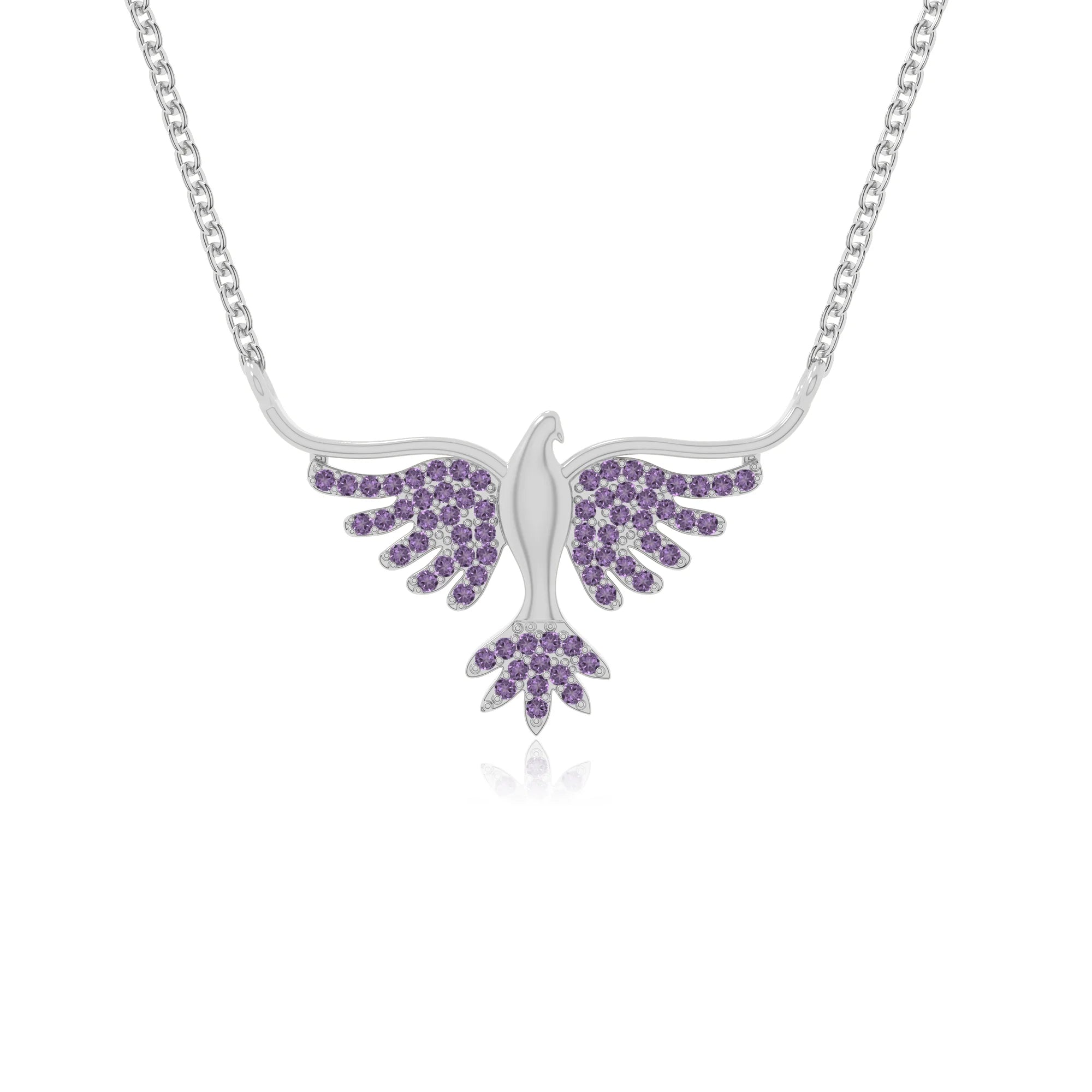 natural amethyst phoenix eagle necklaces in sterling silver 