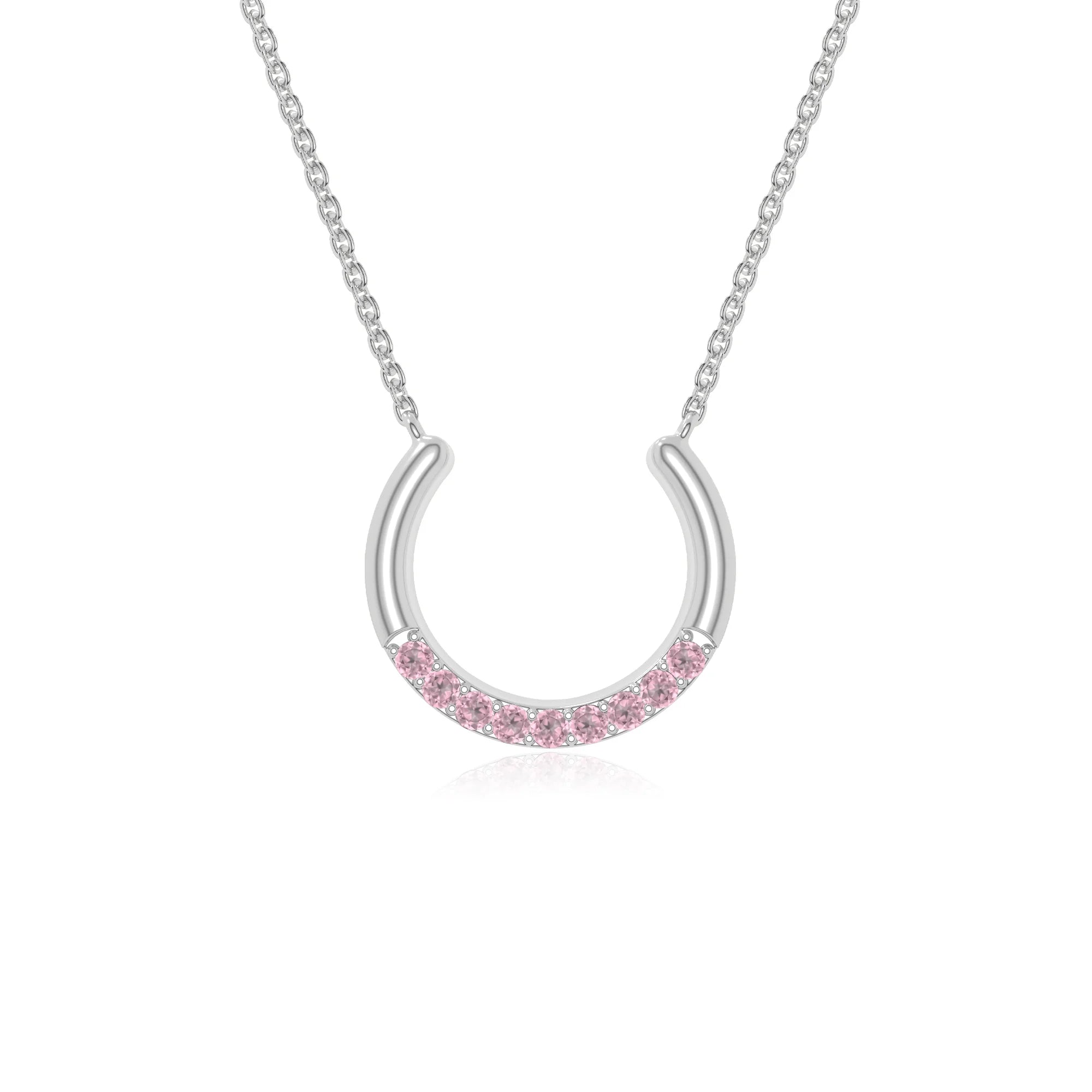 natural pink-tourmaline horse shoe necklaces in sterling silver 
