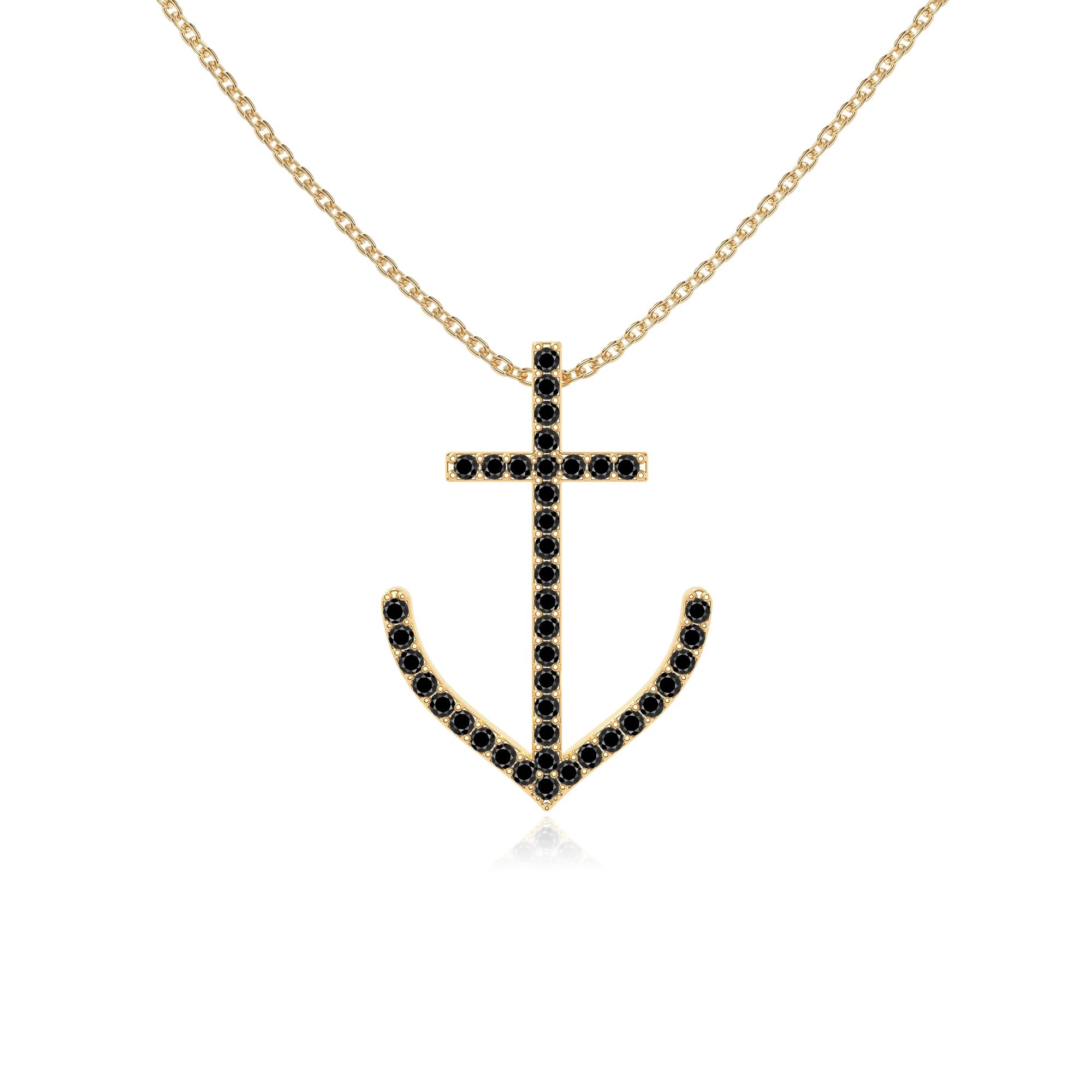 natural black-onyx anchor necklaces in yellow gold vermeil 