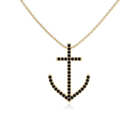 natural black-onyx anchor necklaces in yellow gold vermeil 