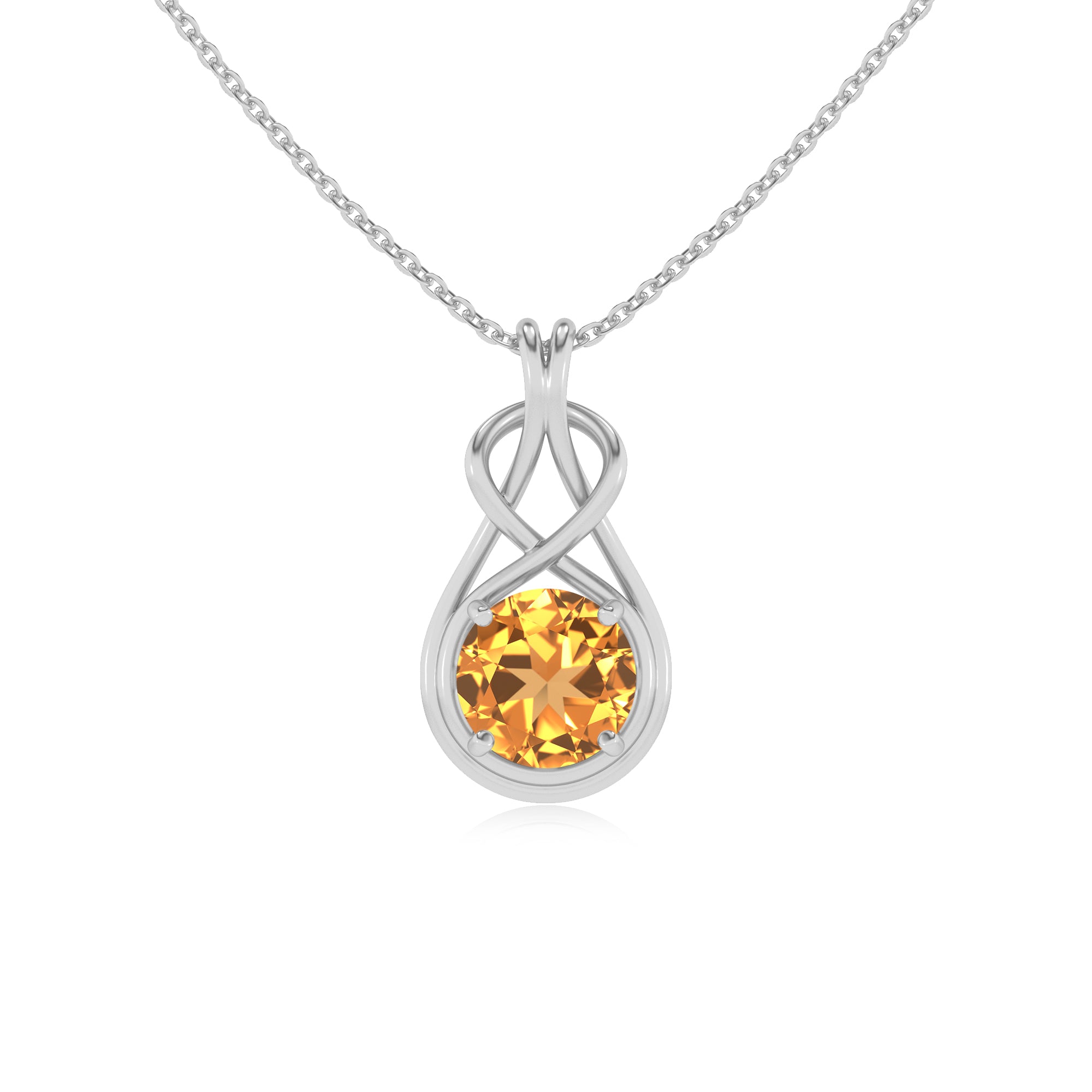 lab grown citrine round shape solitaire infinity knot pendant necklace