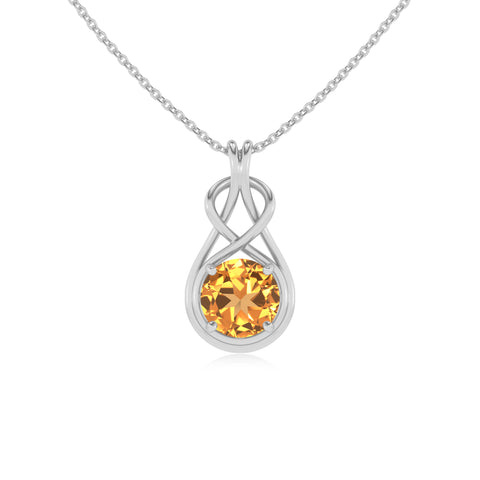 lab grown citrine round shape solitaire infinity knot pendant necklace